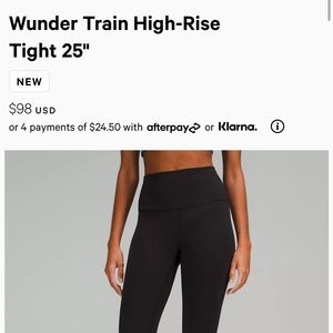 Black Lululemon Wunder Train High-rise Tight 25"
